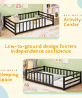 Toddler Floor Bed With Guardrails And Door Kid Friendly Twin Size Montessori Bed For Two To Five Year Olds