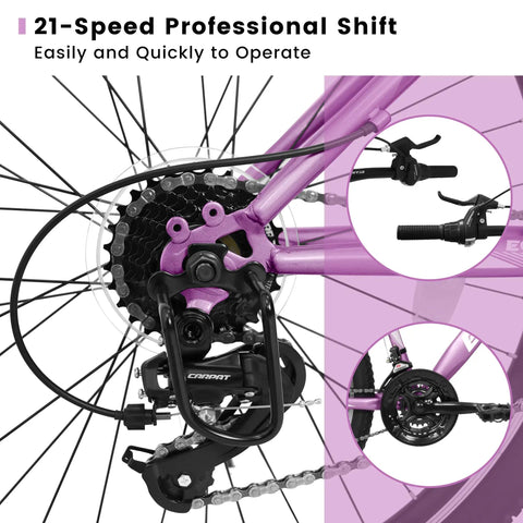 Close-up of 21-speed gear system on 26 Inch Mountain Bike For Adults And Teens With Steel Frame And Suspension Fork