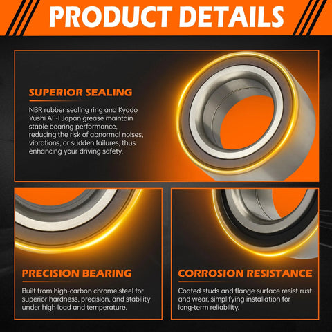 Front Wheel Hub Bearing Pair Replacement 510095 For Acura TL TSX 2009 To 2014, Honda Accord 2008 To 2012, product details image