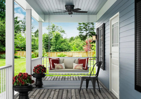 Low Profile 48 Inch Ceiling Fan No Light For Indoor Or Outdoor Use Damp Rated Flush Mount Matte Black With Five Blades Sea Wind 53118 Patio Porch Garage Living Room Ready installed on porch ceiling