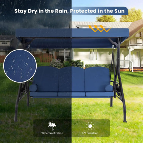 Three Seat Outdoor Porch Swing With Adjustable Canopy And Stand 2 In 1 Patio Swing Bed For Adults Up To 800 Lbs under rain and sun