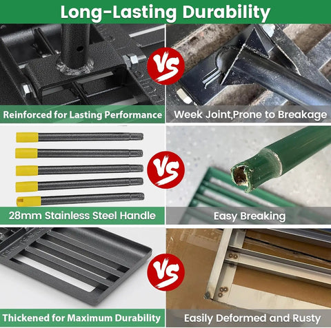 Heavy Duty Lawn Leveling Rake With 30 By 10 Inch Foldable Leveler Plate And 6 Foot Adjustable Handle durability comparison chart