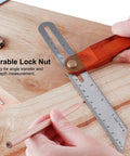 Premium 9 Inch T Bevel Angle Finder With Solid Wooden Handle And Rustproof Stainless Steel Blade being used for measuring angles.