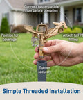 Heavy Duty Brass Impact Sprinkler Head Offering Close And Far Coverage With Dual Nozzles For Total Lawn Protection With Robust 3/4 In Mpt Connection And Heavy Duty Brass Build Without Kinking Or Failure In Your Garden Setup during installation on lawn.