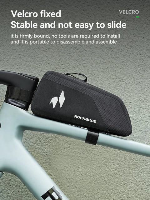 Waterproof Top Tube Bike Frame Bag With Seamless One Piece Construction And Built In Support Plates on bike frame