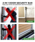 Adjustable Sliding Door Security Bar And Alarm Jammer 2-In-1 Door Knob And Patio Stopper Extends From 25 To 41 Inches