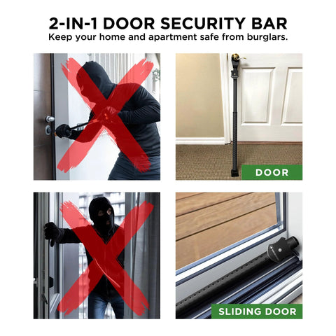Adjustable Sliding Door Security Bar And Alarm Jammer 2-In-1 Door Knob And Patio Stopper Extends From 25 To 41 Inches
