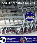 Smooth Rolling Five Inch Cart Wheels Replacement Kit Contains Five Sixteen Inch Axle Silent Rubber Caster Treads Built Tough To Crush Daily Hauls Effortless Glide On Busy Supermarket Floors Rock Solid Reliable Setup on shopping carts with precision ball bearing.