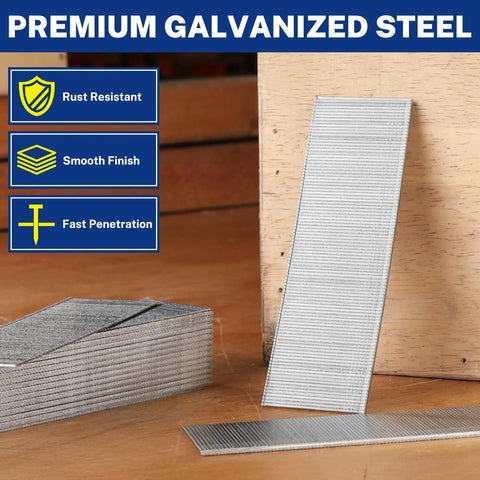 Kickass 18 Gauge Brad Nails 6000 Count Zinc Plated Steel 1 1 2 Inch Heavy Duty Anti Rust sharp chisel tip with galvanized coating.