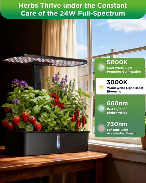 Indoor Hydroponics Growing System With 12 Pod Kit Grow Light Adjustable Height Auto Timer Ultra Quiet Pump Smart Indoor Herb Garden For Fresh Herbs And Greens No Fuss Setup Great Gift For Women Who Love Kitchen Gardening on windowsill.
