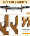Image showing dimensions of Two Pack Dope Sword Wall Mount Holder Kit For Katana Display, wood material, with screws and plugs