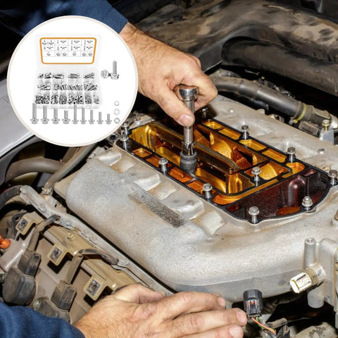 Using the 228-Piece Hex Bolts Set With M6 M8 Stainless Steel Hardware Kit Including Nuts, Flat Washers, And Lock Washers on engine