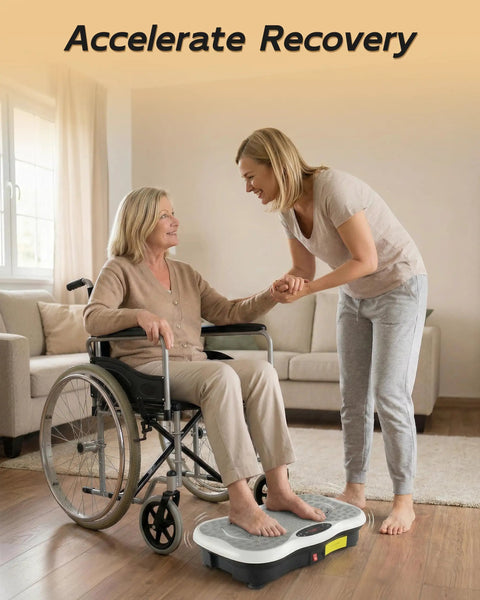Vibration Plate Exercise Machine With 200 Speeds For Lymphatic Drainage and Full Body Shaker Workouts, used by women in a room