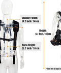 Dimensions and mannequin view of All Day Comfort 2.5 Inch Tool Belt Suspenders Set For Men featuring EVA padding