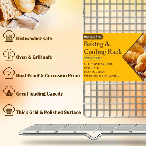 2 Pack Heavy Duty Stainless Steel Cooling Racks For Cooking And Baking, 10x15 Inch Wire Rack Set, features and benefits