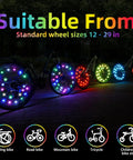 LED Bike Wheel Lights Two Tire Pack Spoke Light With Batteries Included displaying bright colors on bicycles at night
