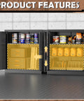 Locking Metal Storage Cabinet With Two Shelves And Locking Doors In Black Steel For Office Garage Or Home with organized tools inside.