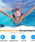 Child wearing Dry Top Kids Snorkel Set With Anti-Fog Panoramic Mask And Anti-Leak Design swimming underwater