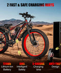 Electric Mountain Bike For Adults 1500W Peak Motor 26 Inch Fat Tire E Bike on desert trail, showing charging station and battery.