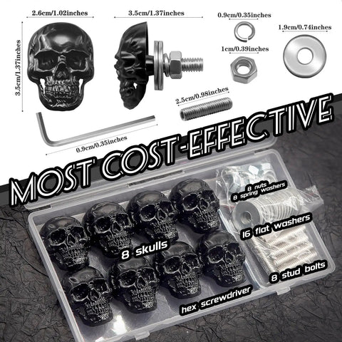 Dope Skull License Plate Screws Kit With 8 Skull Bolts 8 Nuts 8 Spring Washers 16 Flat Washers And Hex Driver For Cars