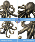 Tough As Nails 2 Pack Octopus Wall Hooks Heavy Duty Cast Iron 5 Arm Design Holds Up To 55 Lbs Antique Bronze Finish detailed view.