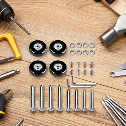 6 Piece Travel Luggage Wheel Replacement Kit Rubber Swivel Casters For Suitcase Repair No Tools Needed Easy DIY Luggage Wheels Spare Parts For Roller Bags And Trolley Cases Smooth Rolling Upgrade, black wheels with screws