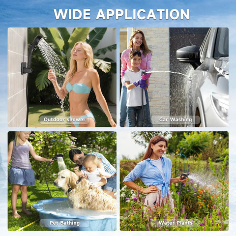 Power Packed Portable Camping Shower Kit With LED Battery And Temperature Display for outdoor shower, pet bath, car wash
