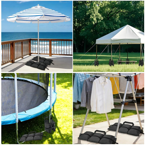 Set of Four Canopy Weights Sand Bags, Heavy Duty 420D Oxford Tent Weights on beach umbrella, gazebo, trampoline, and drying rack.