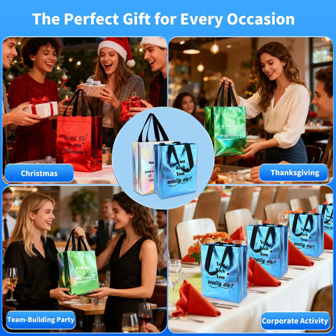 40 Pcs Reusable Gift Bags With Handles Set Includes 20 Iridescent Gift Bags And 20 Tissue Papers For Employee Appreciation Bulk Gifts To Staff