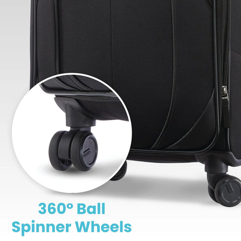lightweight spinner carry-on luggage with 360-degree ball wheels