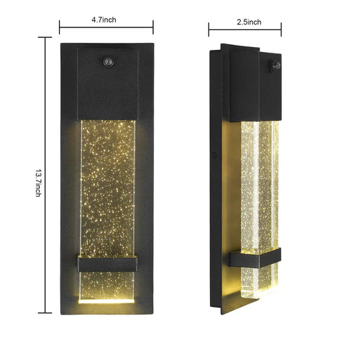 Outdoor Dusk To Dawn Wall Lights 2 Pack Black Anti Rust Exterior Waterproof Porch Lights With Bubble Crystal Glass for front door.