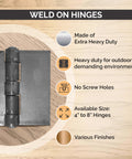 Weldable 4 Inch Square Bright Steel Butt Hinges Standard Duty 2 Pack With One Quarter Inch Pin for doors, shown in close-up view