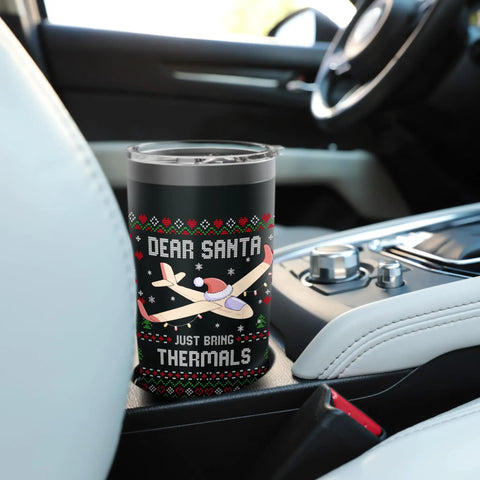 Christmas Glider Pilot Ugly Sweater Thermals Set With Soaring Stainless Steel Insulated Tumbler in car cup holder