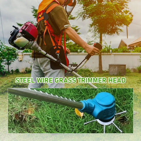 Man using Beefy Steel Wire Grass Trimmer Head Replacement For Lawn Mowers Universal Brush Cutter With Six Blades 6 Inch Weed Cutter Head