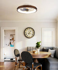 Neojoyoenix Light Fixture, 20" Ceiling Fans with Lights Kit (Led) and Remote Control, modern flush mount, walnut finish in dining area.