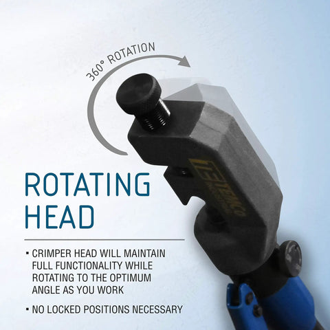 Hydraulic Lug Crimper Tool Dieless Indent For Battery Terminals showing rotating head for optimal angle crimping.