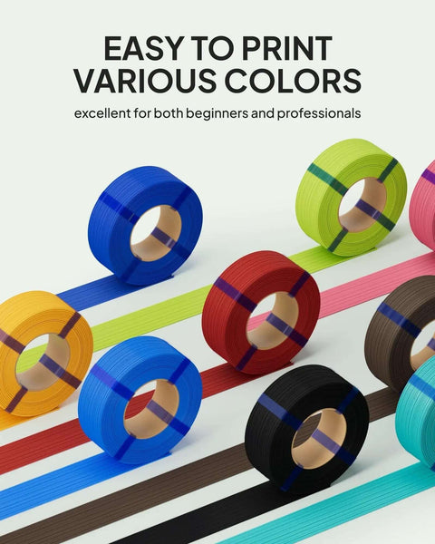 Various colors of 3D printing refill filament rolls for reuse-friendly spools