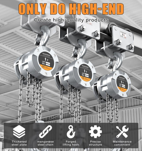 Beefy Aluminum Alloy Hand Chain Hoist 1 Ton Capacity 2200 Lb Portable 10 Ft Dual Brake Chain Block With Galvanized Chain
