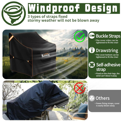 2 Pack All Weather Waterproof Patio Chair Covers For Wicker Swivel And Rocking Chairs Built Tough Outdoor Furniture Covers For Garden And Lawn 32 W X 37 D X 36 H with windproof design and straps illustration