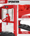 Rock Solid 12 Ton Hydraulic Shop Press Heavy Duty H Frame Benchtop With Swivel Base And Black Powder Coat controls and moveable plate.