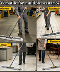 Score A Spotless Shine Daily With This Beast Mode 36 Inch Commercial Dust Mop Featuring A 62 Inch Adjustable Handle And Three Dense Washable Inserts For Easy Cleanin Across Hard Floors in use at warehouse, supermarket, office, and restaurant.