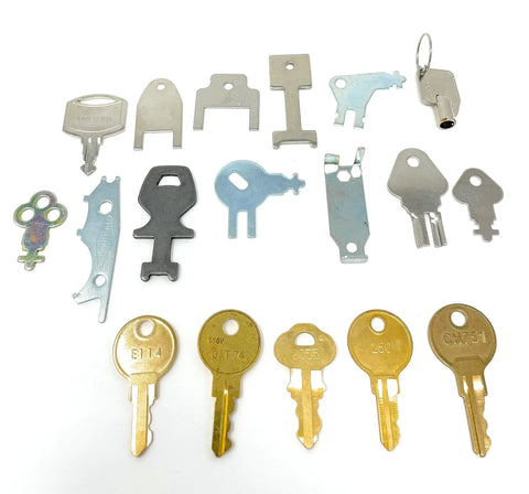 Master Dispenser Key Ring Set with 27 common paper towel and toilet paper keys for janitors, maintenance pros, hospitals, and schools.