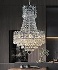 Crystal Chandelier For Entryway And Living Room, 5 Light K9 Pendant With Adjustable 39 Inch Chain, D12 X H17 Ceiling Light Fixture, Sloped Ceiling Compatible, Hallway And Dining Room, Modern Raindrop Crystal Glow That Pops