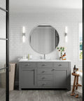 Parisa Single Handle Bathroom Sink Faucet Polished Chrome One Hole Vanity Tap in modern bathroom setting with round mirror