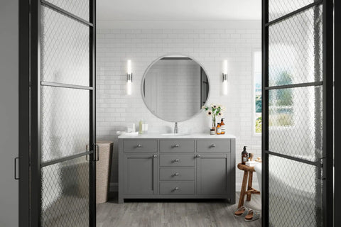 Parisa Single Handle Bathroom Sink Faucet Polished Chrome One Hole Vanity Tap in modern bathroom setting with round mirror