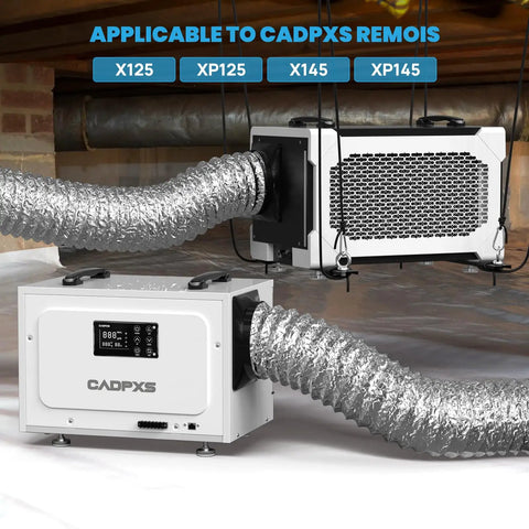 Go To 6 Inch Flexible Dehumidifier Duct Aluminum Foil Outlet installed on Remois X145 in crawlspace ventilation setup