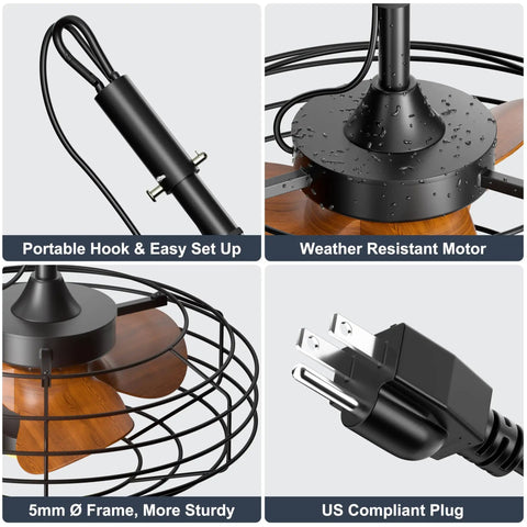 Plug And Play No Fuss Outdoor Ceiling Fan With Lights 20 Inch Wet Rated Gazebo Fan With Remote And App Control Dimmable Fan Parts