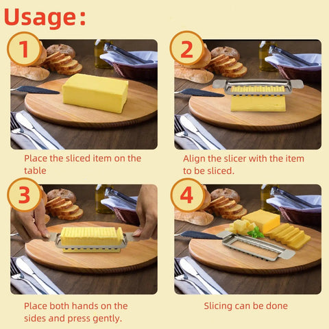 Heavy Duty Real Deal Butter And Cheese Slicer With Precision Stainless Steel Wires Ergonomic Grip Dishwasher Safe Kitchen Essential For Block Cheese And Soft Fruits being used to slice butter.