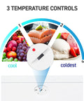 3 temperature controls for Stand Up Freezer With Reversible Door 5 Cubic Feet for optimal food storage.