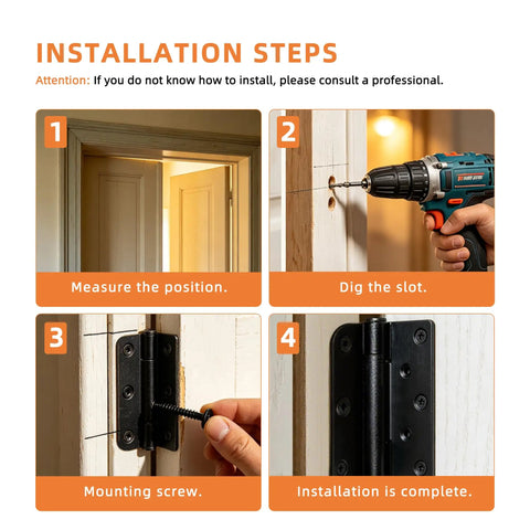 Installation steps for Tough As Nails Heavy Duty Black Door Hinges With Removable Pin And Zero Friction Ball Bearing Design 4X4.